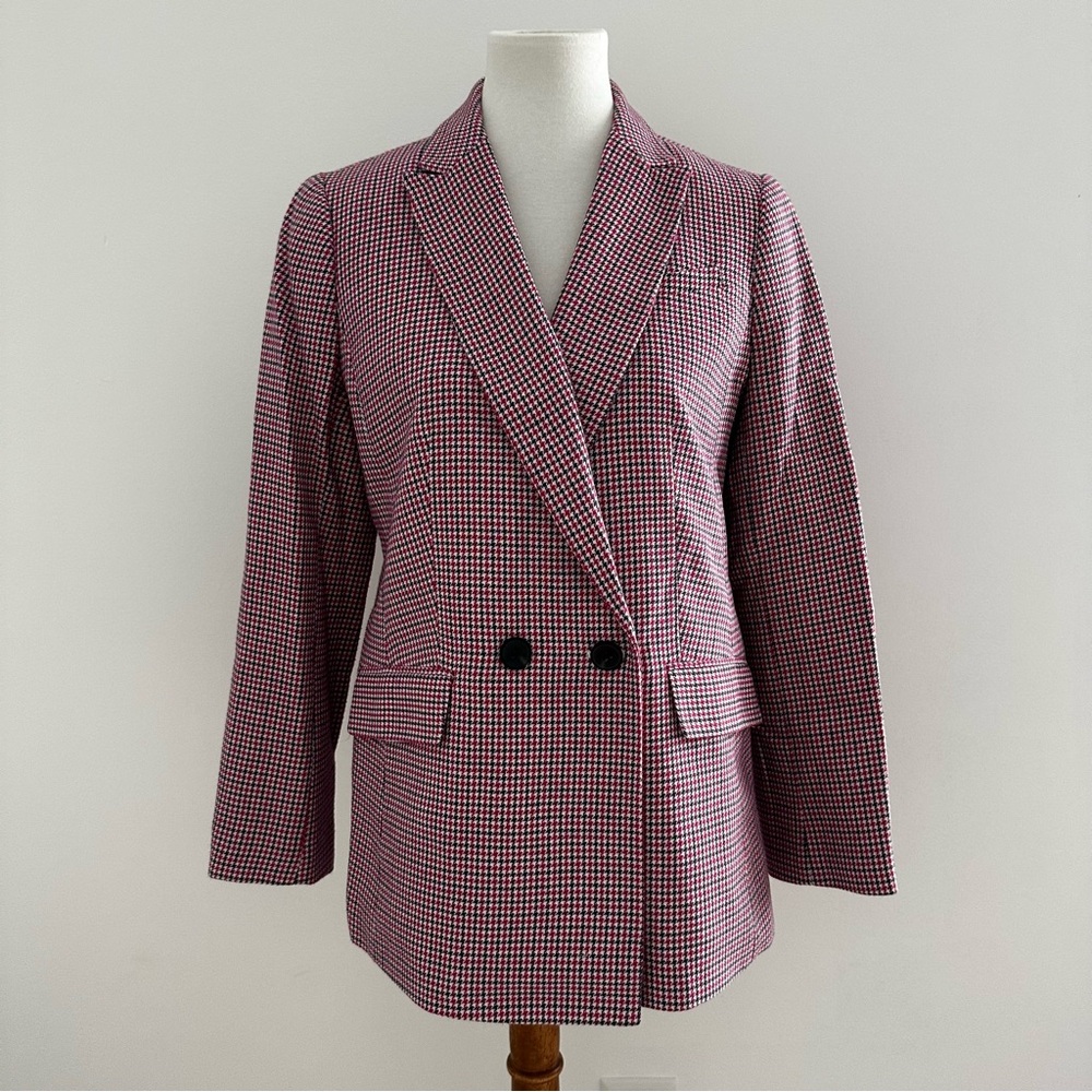 Talbots Red and Blue Houndstooth Double Breasted Blazer Size 10 Petite